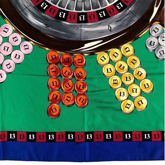 auth MOSCHINO gambler LUCKY 13 Roulette SILK scarf - Picture 14 of 16
